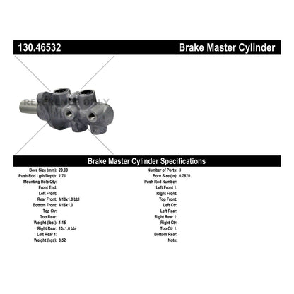 Centric Parts Brake Master Cylinder Premium for 2008-2016 Mitsubishi Lancer 130.46532