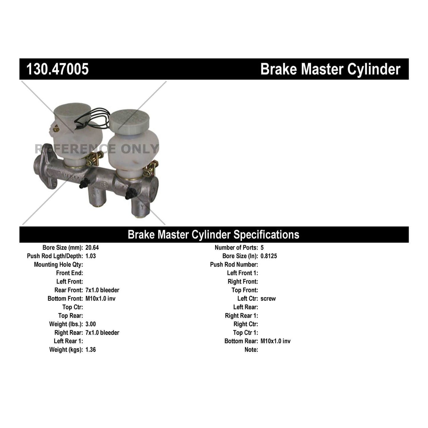 Stoptech Centric 1980-81 Subaru DL/GL/GLF Premium Brake Master Cylinder 130.47005