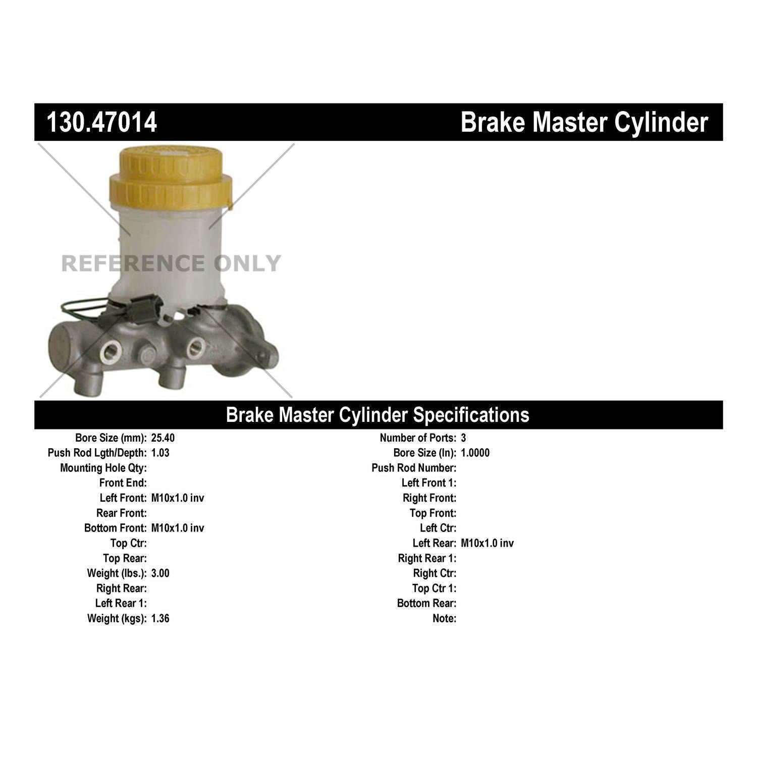 Centric Parts Premium Brake Master Cylinder 130.47014