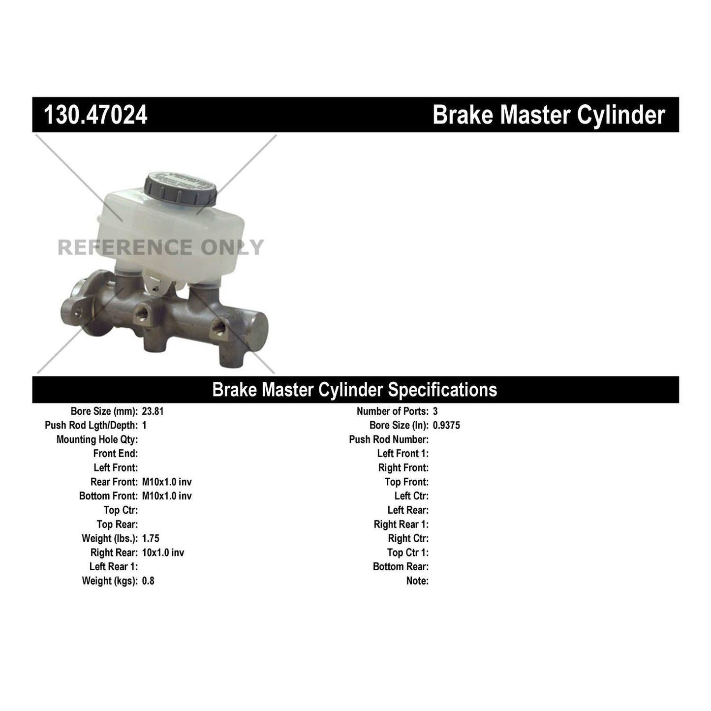 Stoptech Centric 97-99 Subaru Legacy Premium Brake Master Cylinder 130.47024