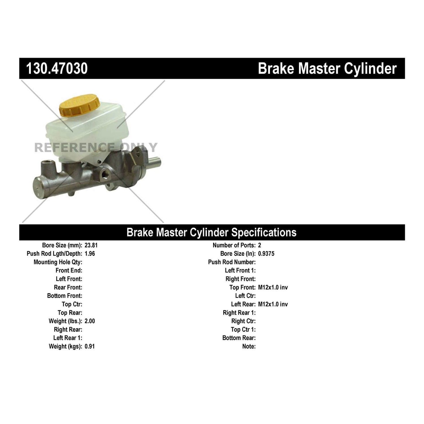 Centric Parts Brake Master Cylinder Premium with Reservoir for 2009-2013 Subaru Forester Impreza Legacy Outback WRX WRX STI 130.47030