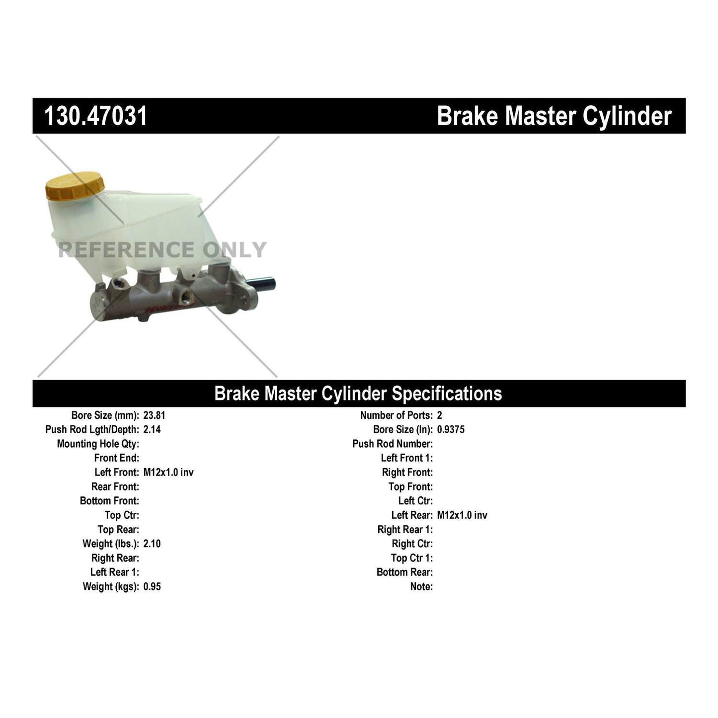 Stoptech Centric Premium Brake Master Cylinder 130.47031
