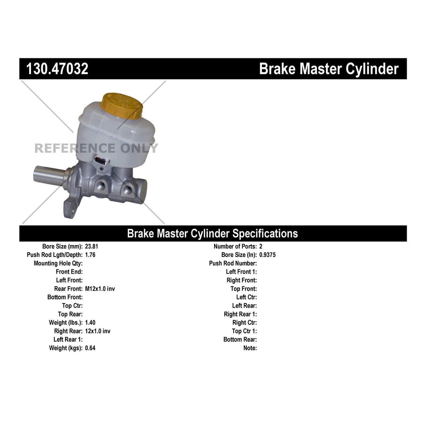 Centric Parts Brake Master Cylinder Premium for 2010-2014 Subaru Legacy Outback 130.47032