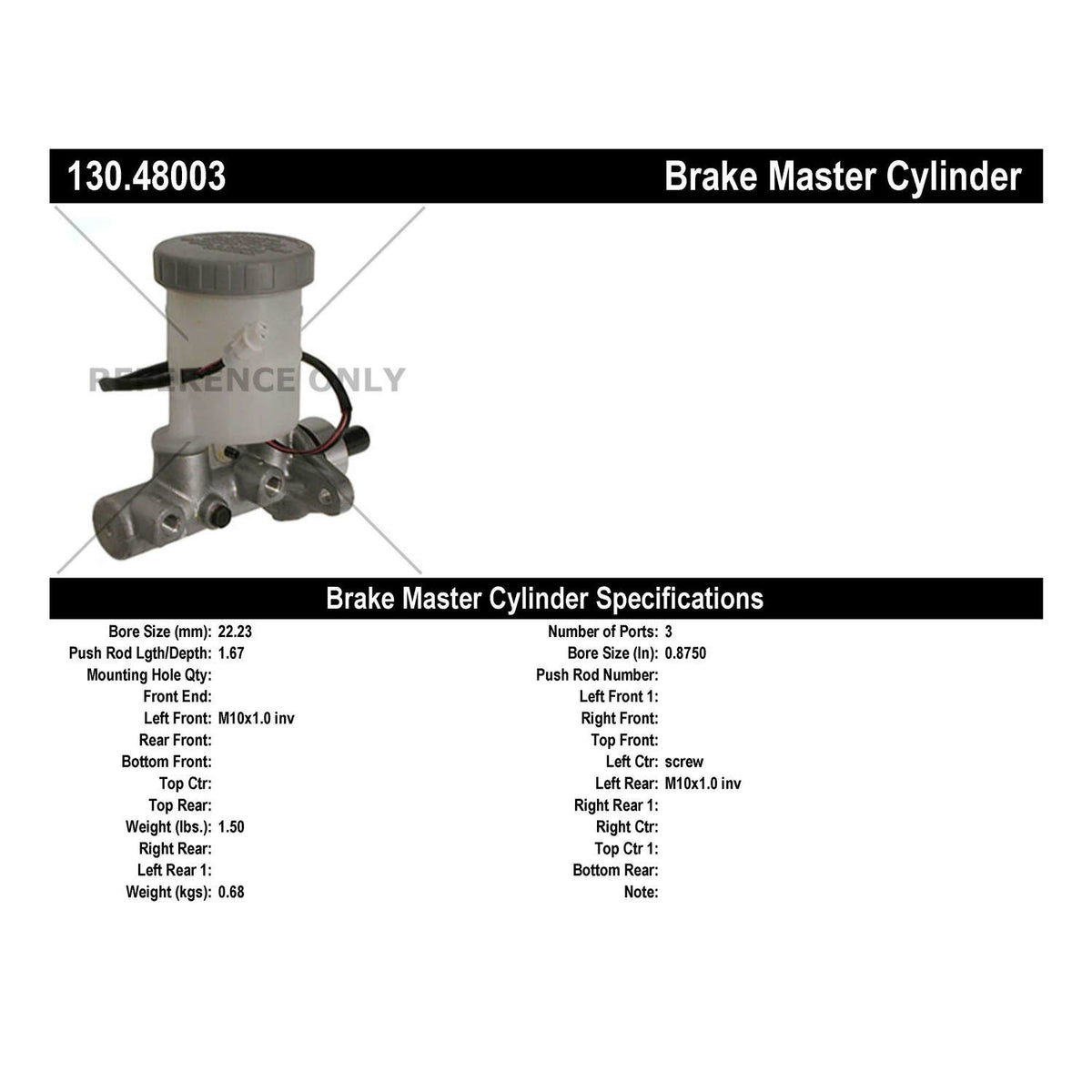 Centric Parts Brake Master Cylinder Premium for 1988-1995 Suzuki Samurai 130.48003