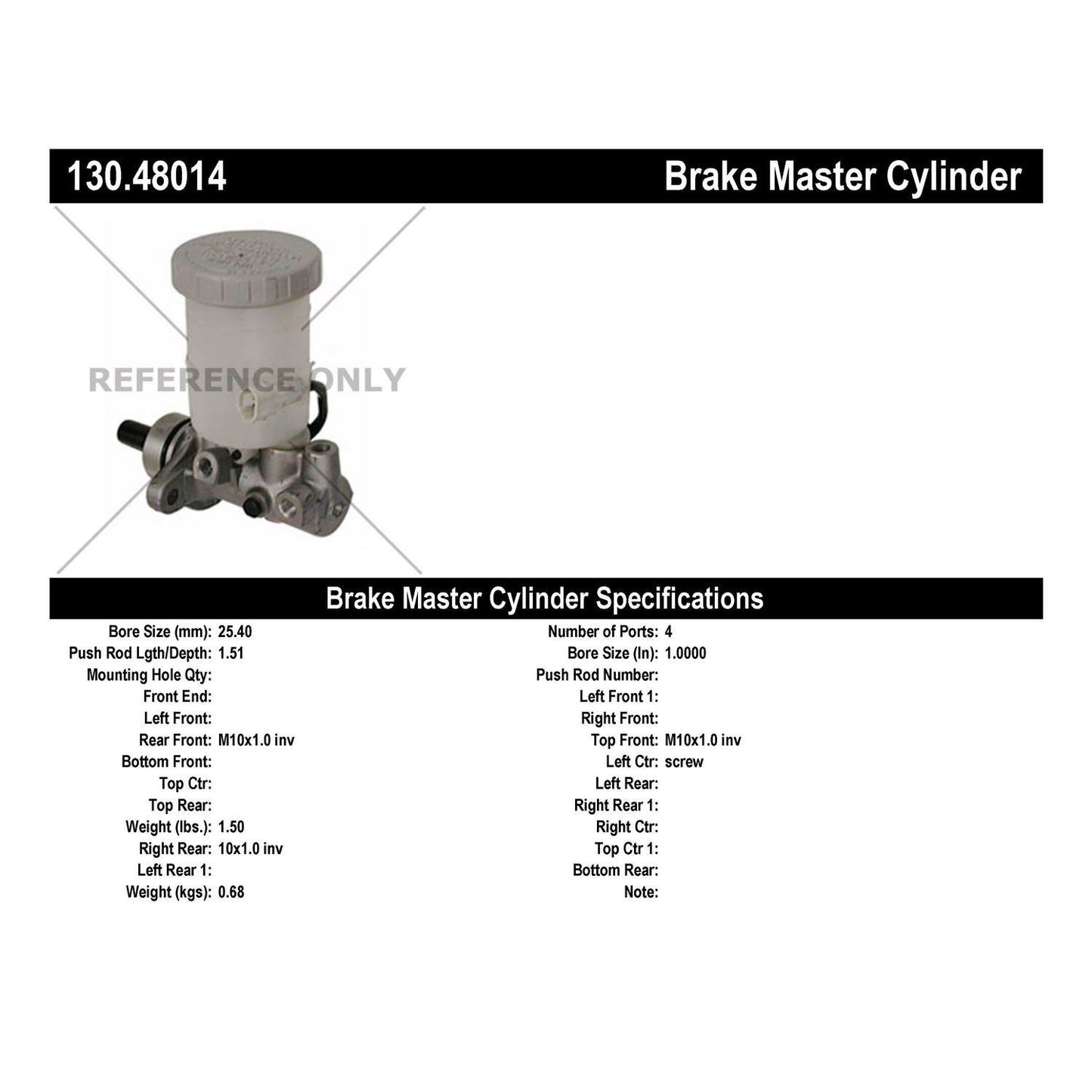 Centric Parts Premium Brake Master Cylinder 130.48014