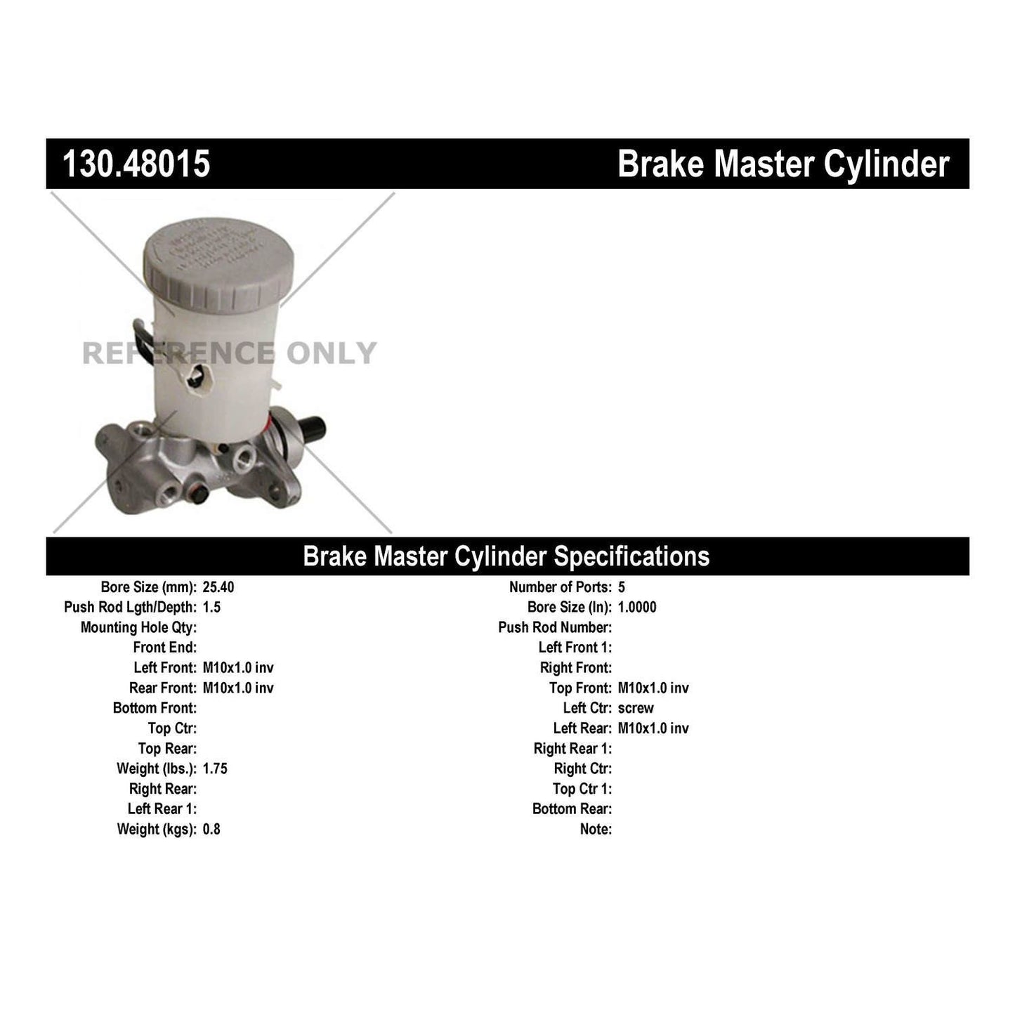 Centric Parts Premium Brake Master Cylinder 130.48015