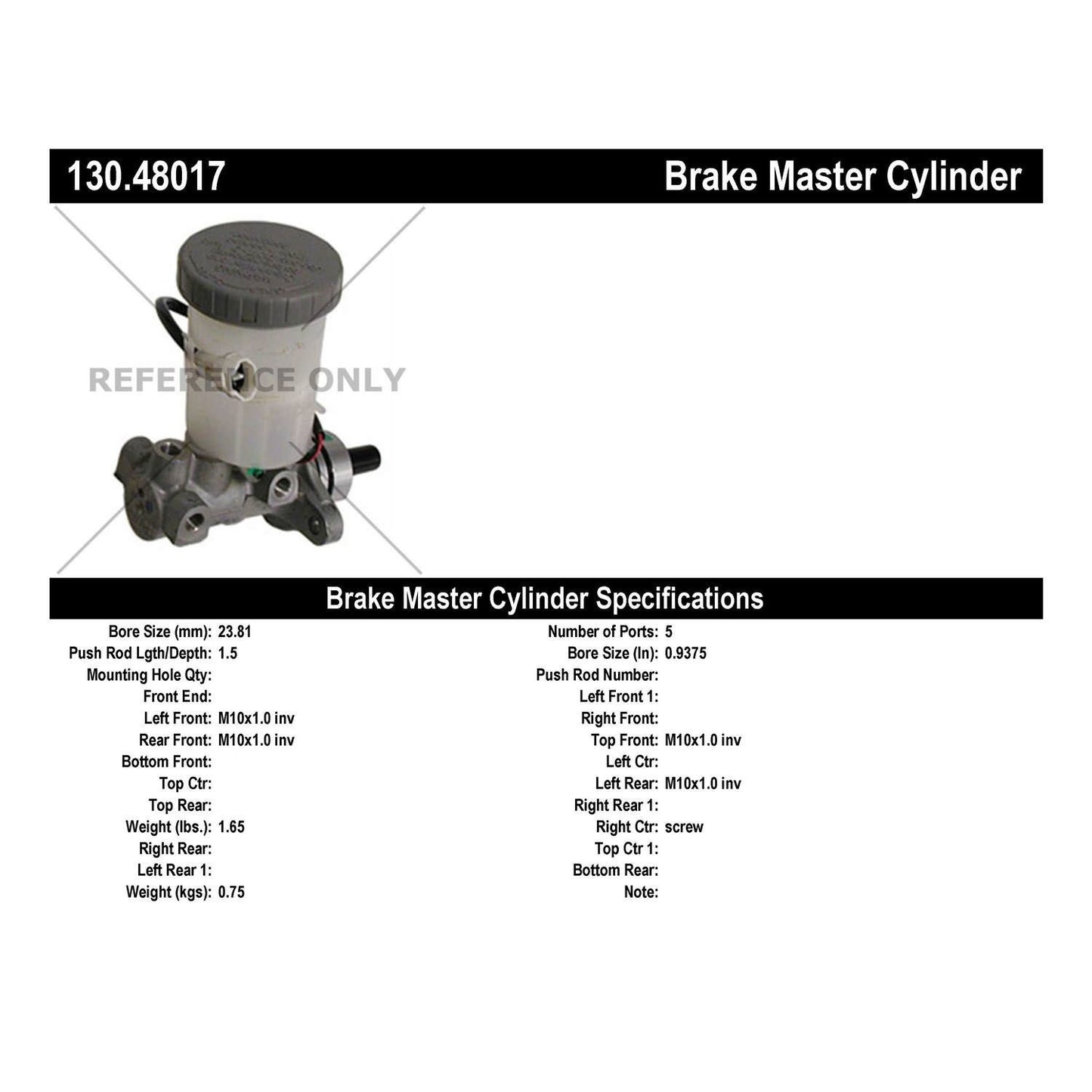 Centric Parts Premium Brake Master Cylinder 130.48017