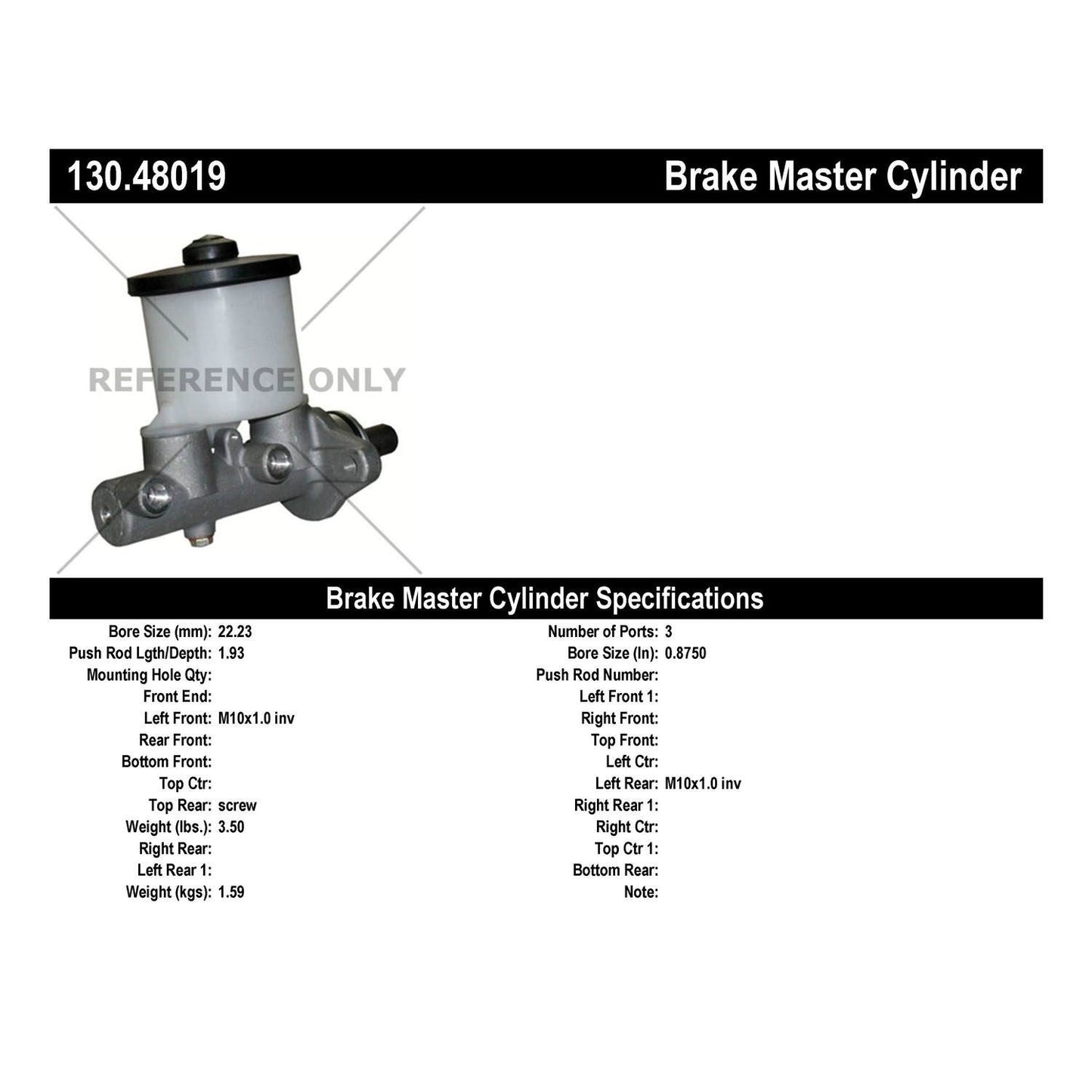 Centric Parts Premium Brake Master Cylinder 130.48019