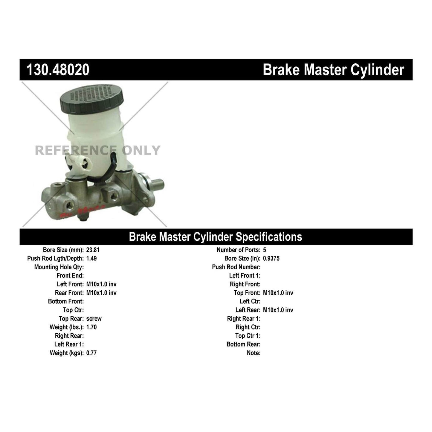 Centric Parts Brake Master Cylinder Premium 130.48020