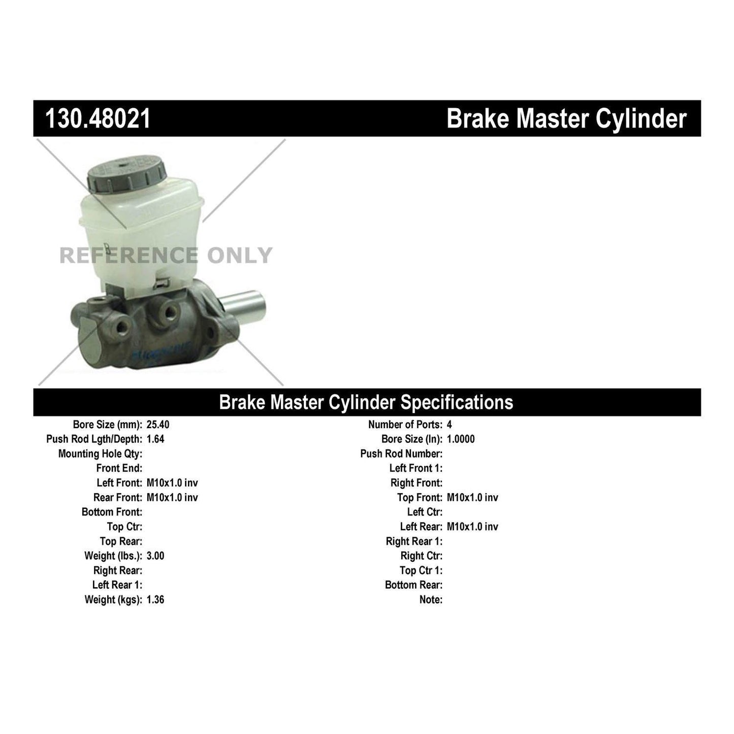 Centric Parts Brake Master Cylinder Premium 130.48021