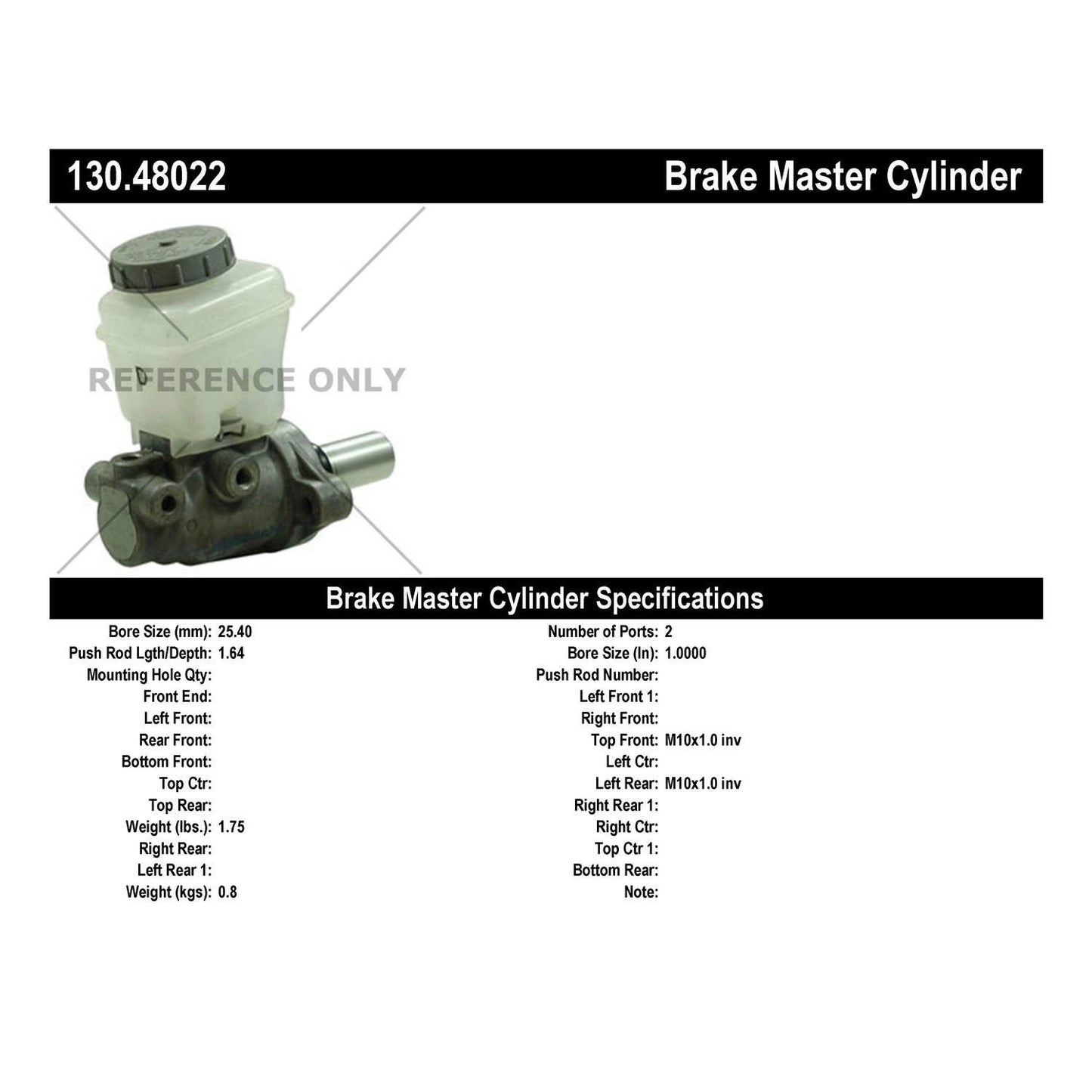Centric Parts Premium Brake Master Cylinder 130.48022