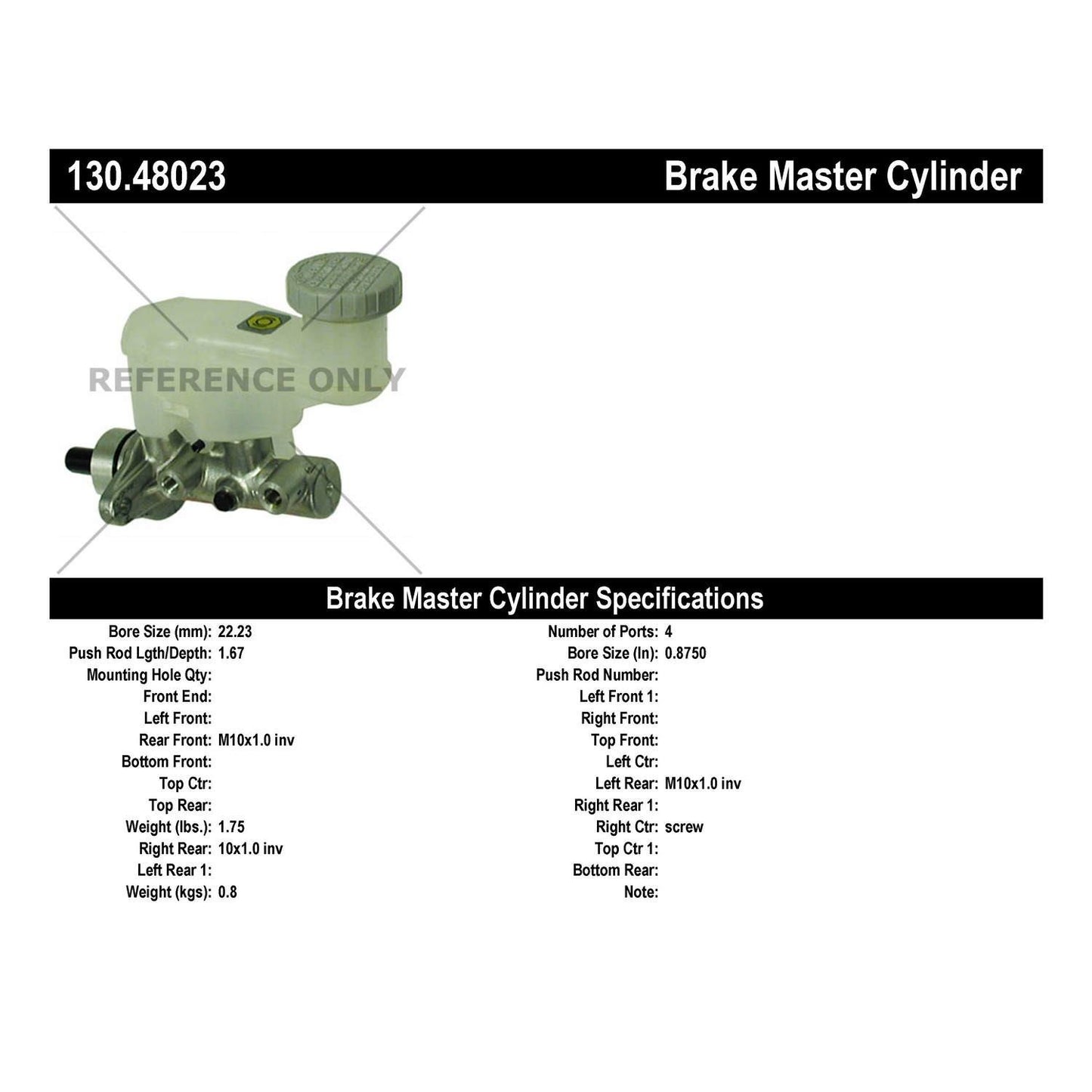 Centric Parts Premium Brake Master Cylinder 130.48023