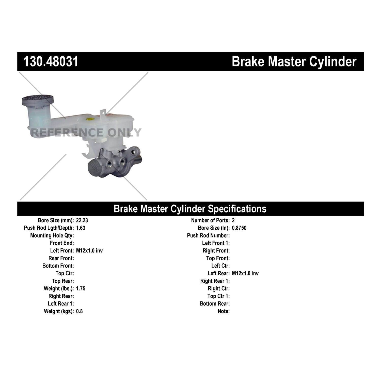 StopTech Premium Brake Master Cylinder 130.48031