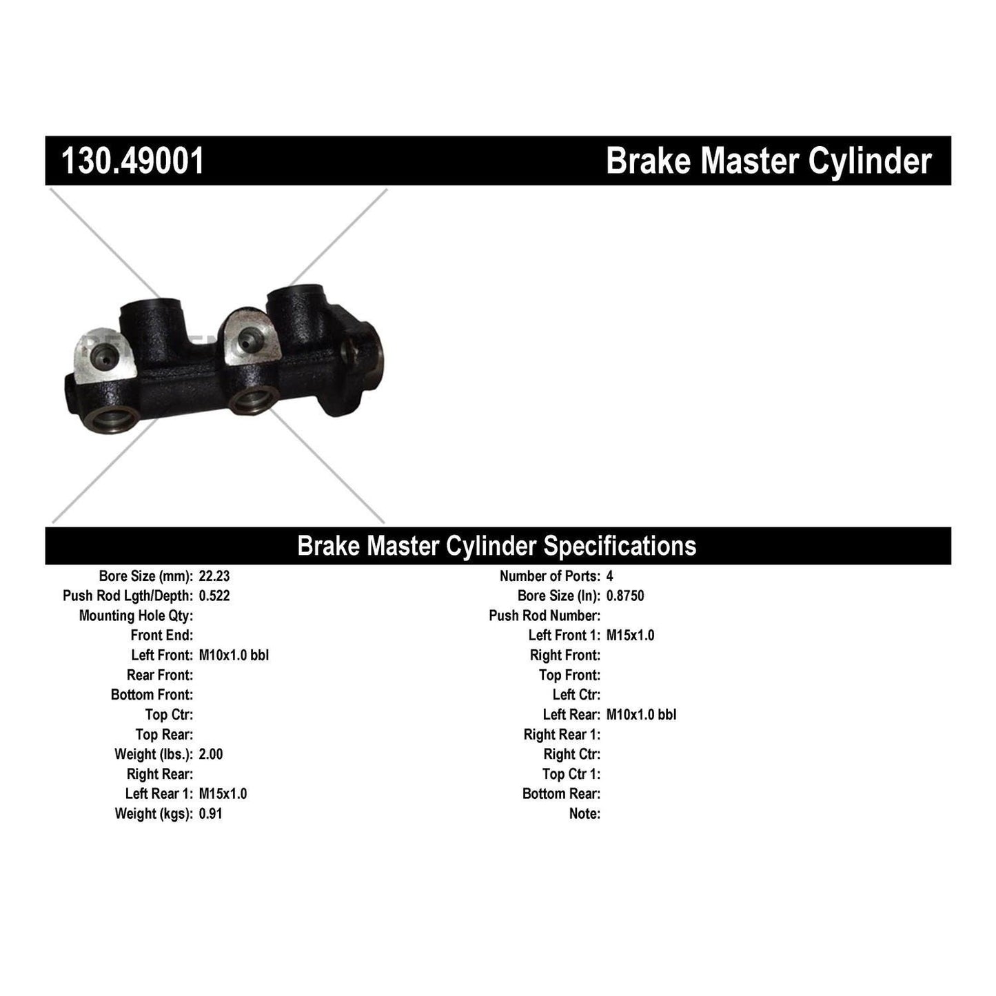 Centric Parts Brake Master Cylinder Premium for OEM fit 130.49001