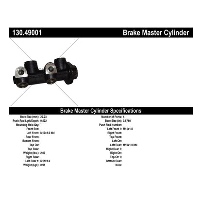 Centric Parts Brake Master Cylinder Premium for OEM fit 130.49001