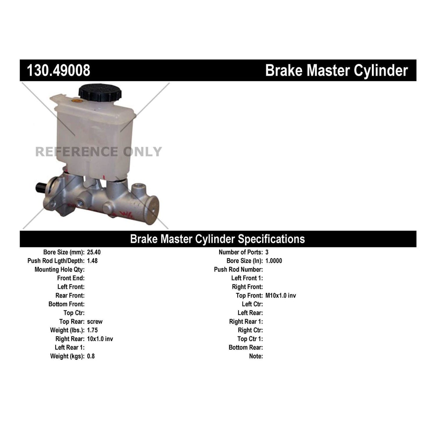 Centric Parts Premium Brake Master Cylinder 130.49008