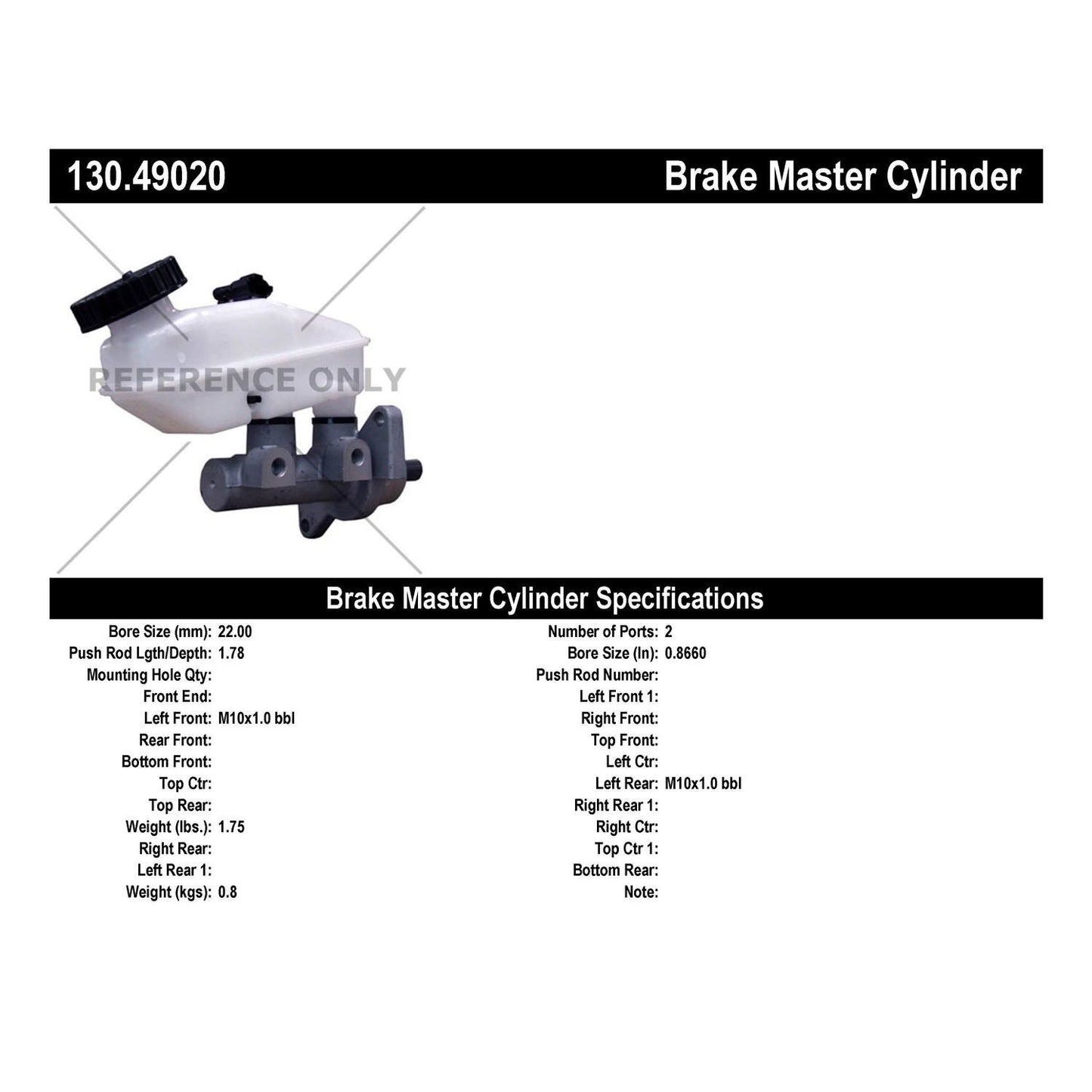 Centric Parts Brake Master Cylinder Premium 130.49020