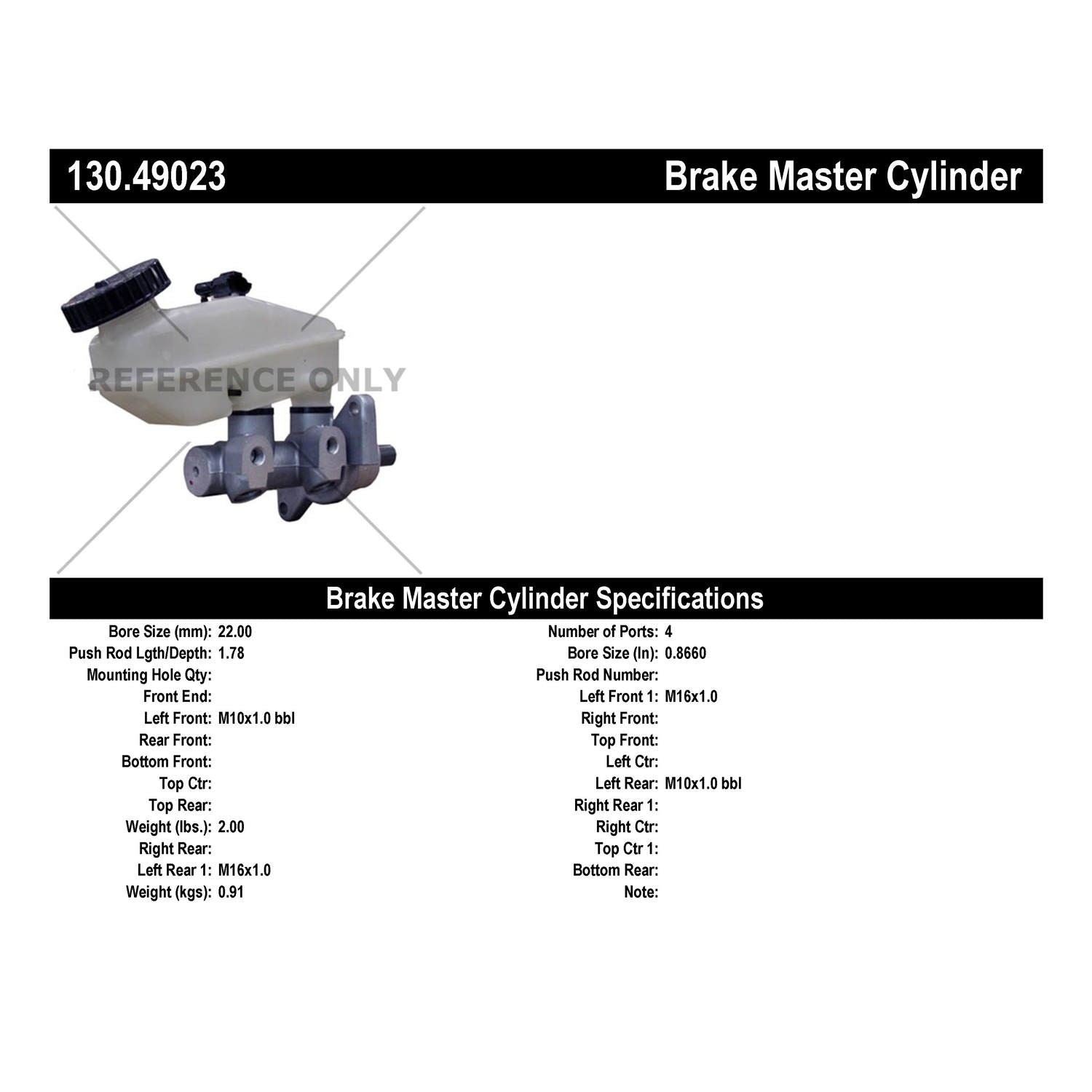 Centric Parts Premium Brake Master Cylinder 130.49023