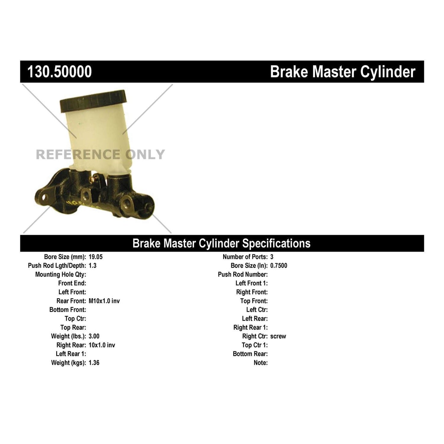 Centric Parts Brake Master Cylinder 130.50000