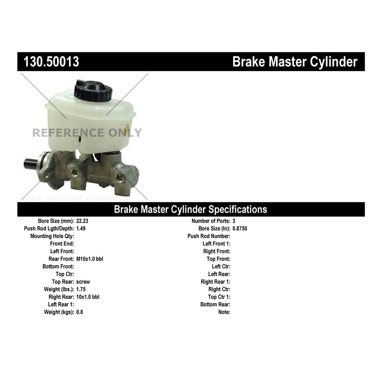 Centric Parts Brake Master Cylinder Premium 130.50013