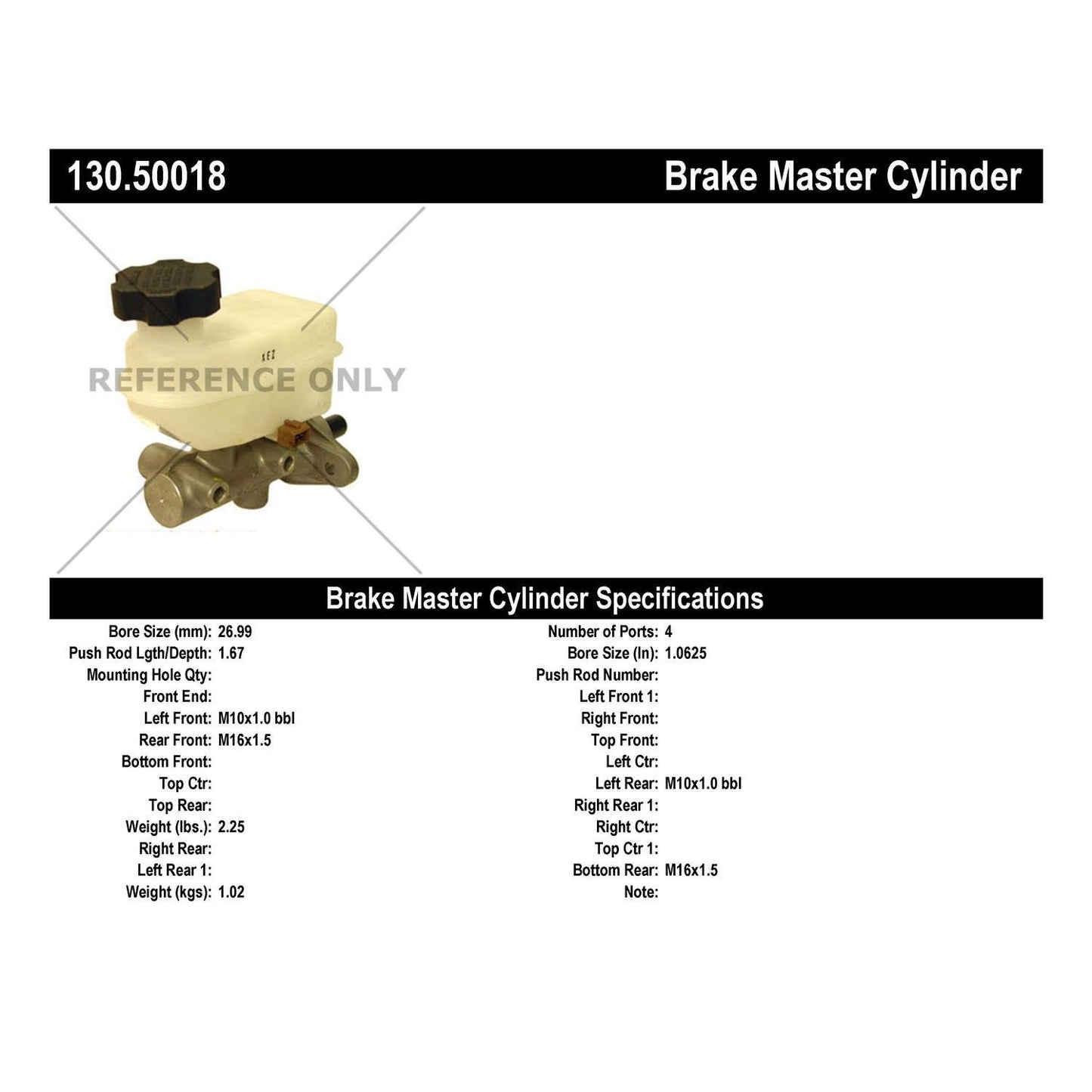 Centric Parts Premium Brake Master Cylinder 130.50018