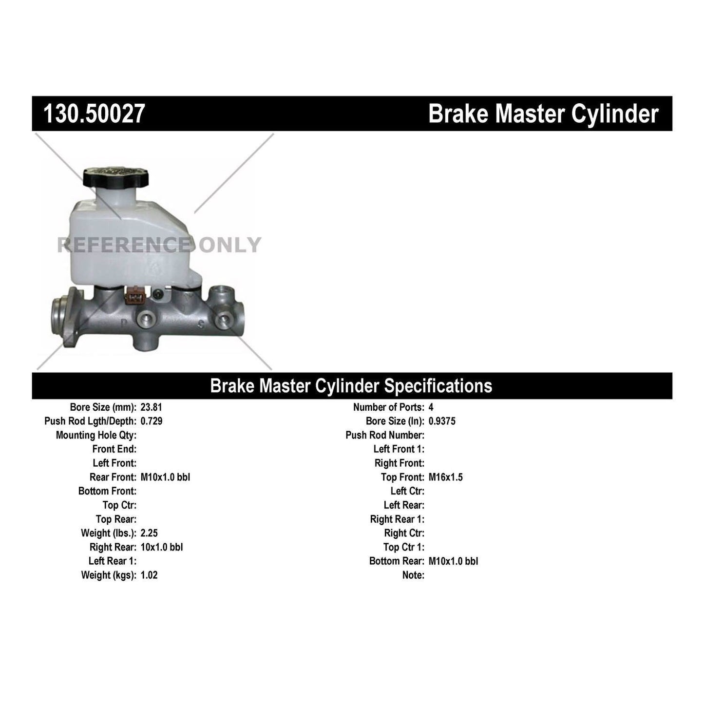 Centric Parts Brake Master Cylinder Premium 130.50027