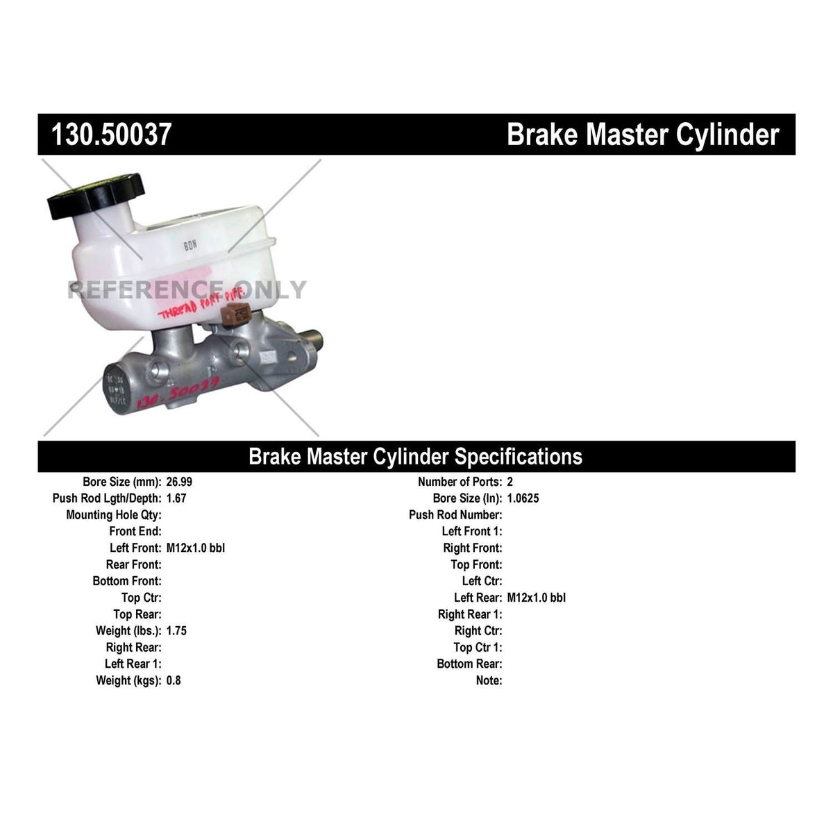 Centric Parts Premium Brake Master Cylinder 130.50037