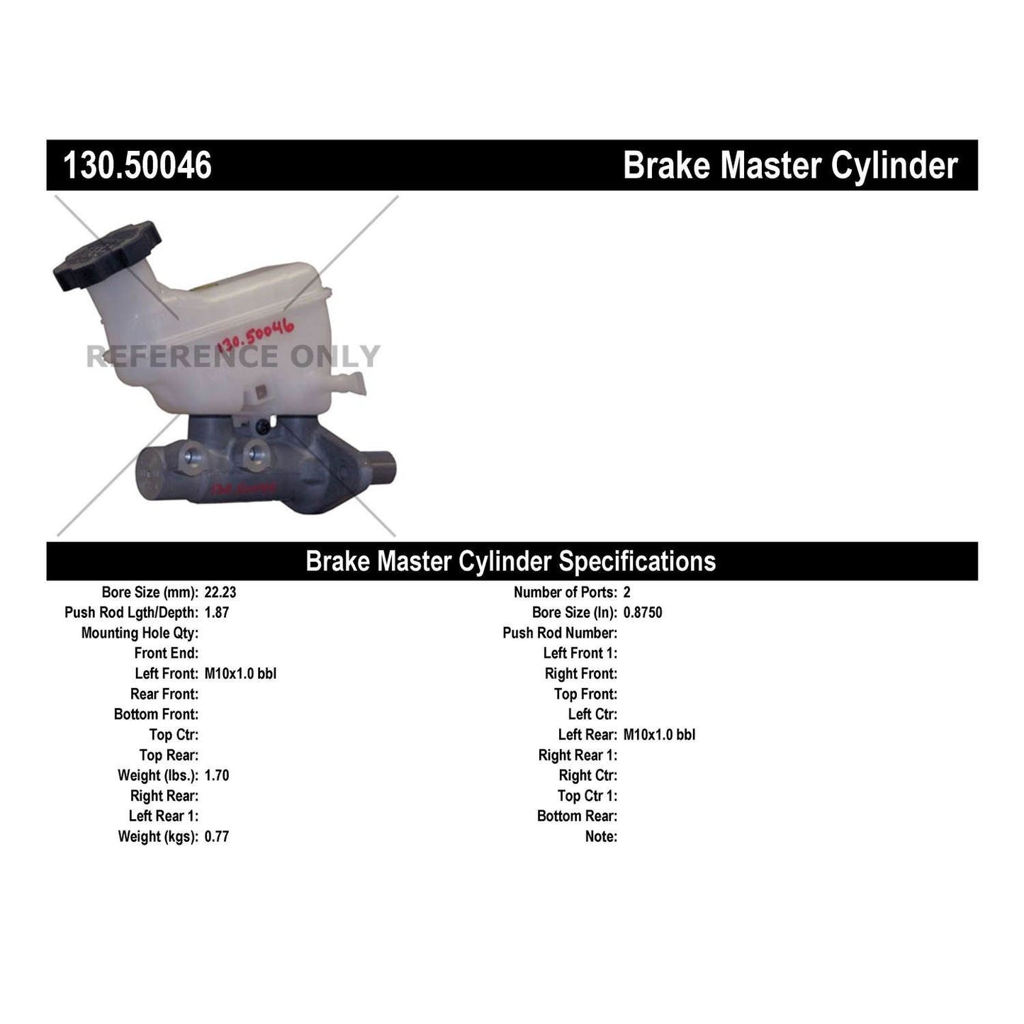 Centric Parts Brake Master Cylinder Premium 130.50046