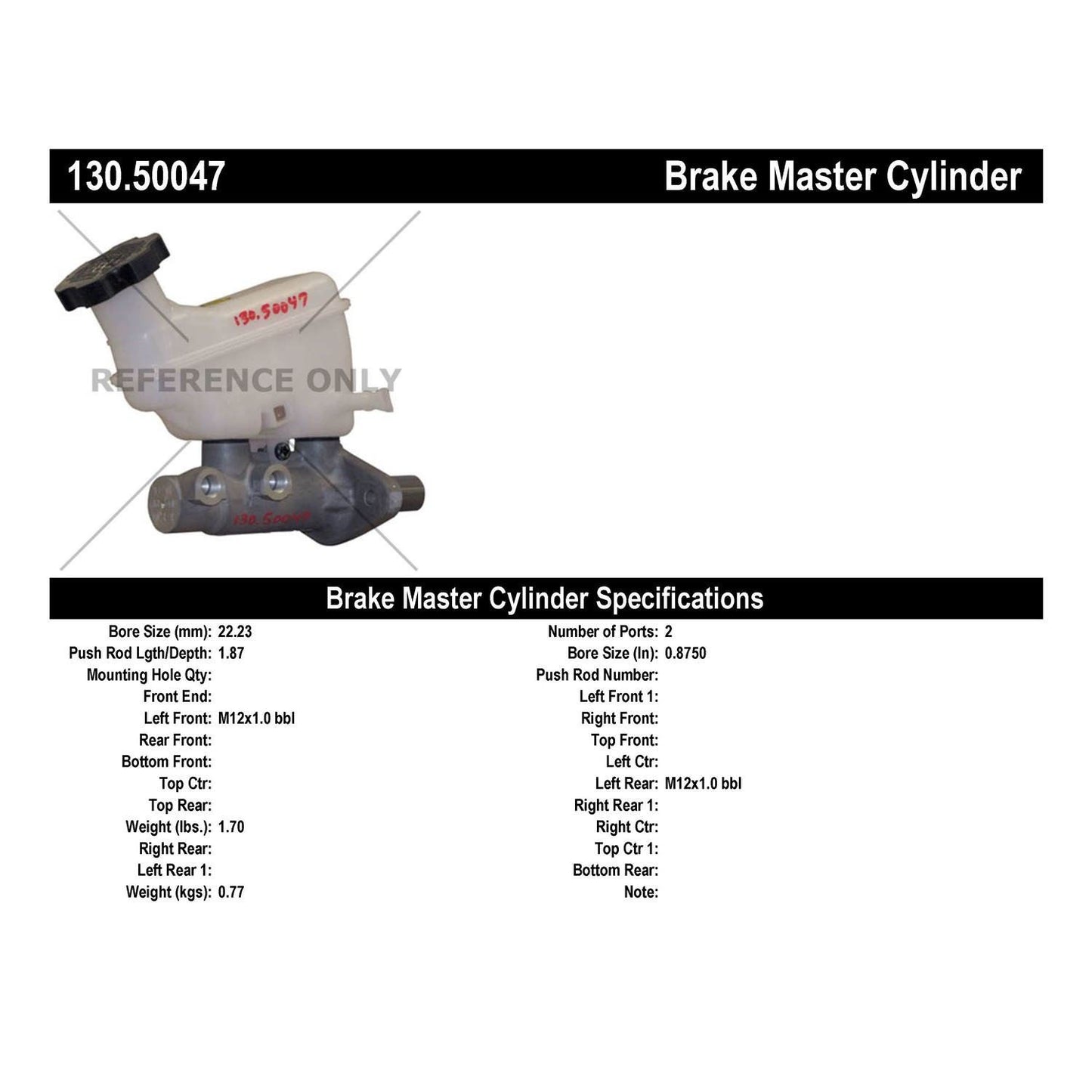 Centric Parts Brake Master Cylinder Premium 130.50047