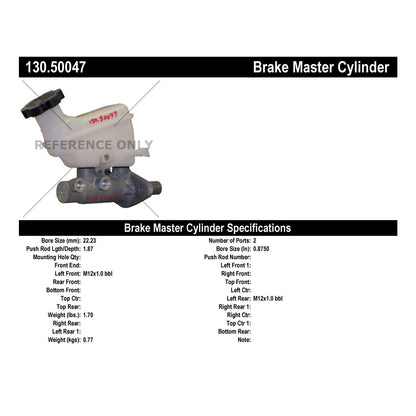 Centric Parts Brake Master Cylinder Premium 130.50047