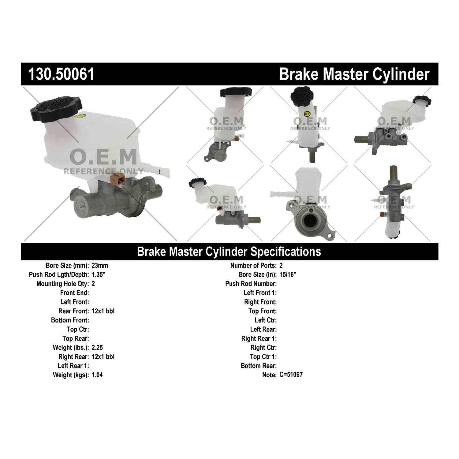 Centric Parts Premium Brake Master Cylinder 130.50061