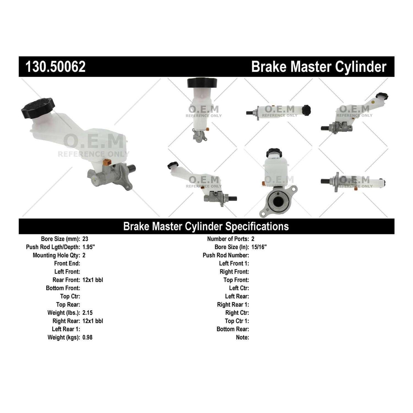 Stoptech Centric 15-16 Kia Sedona Premium Brake Master Cylinder 130.50062