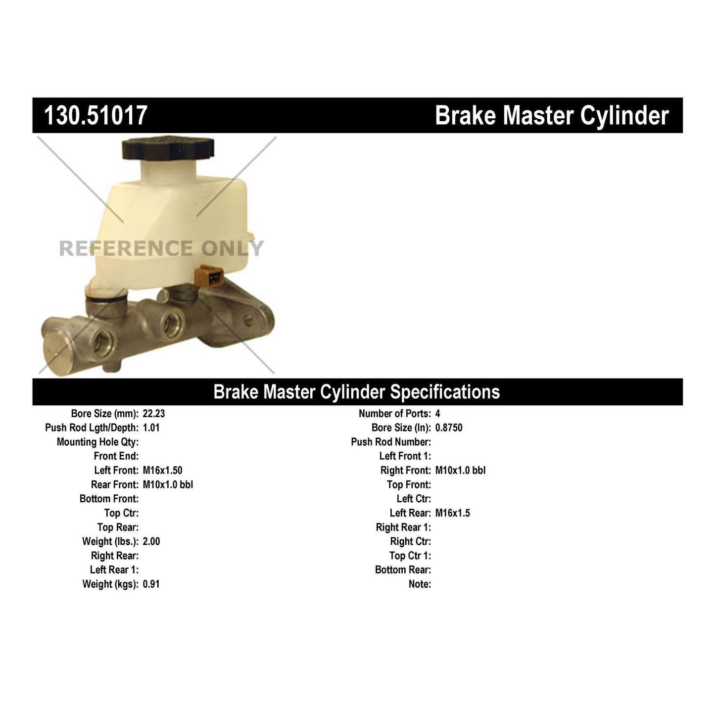 Centric Parts Brake Master Cylinder Premium with Original Aluminum Casting for 2004-2005 Dodge Verna 2000-2005 Hyundai Accent 130.51017