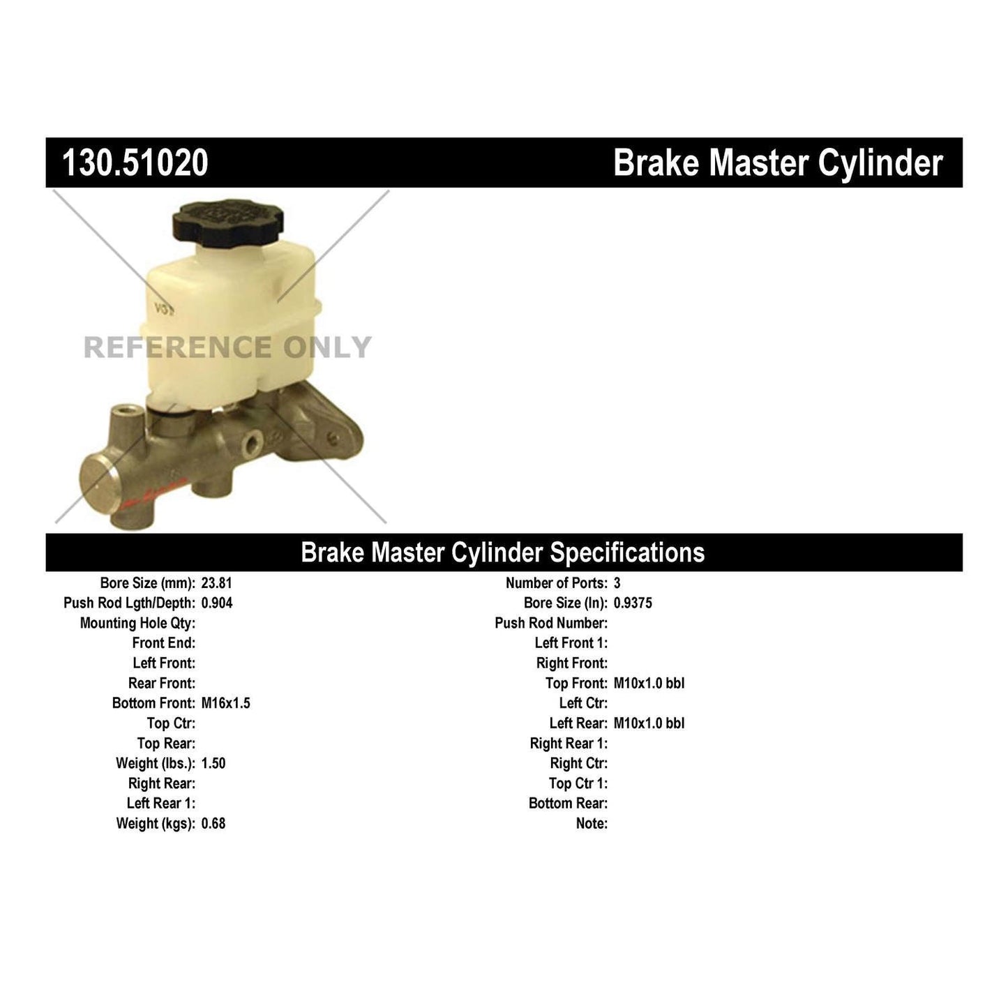 Centric Parts Premium Brake Master Cylinder 130.51020