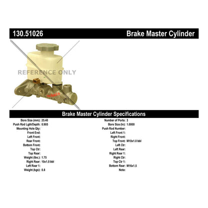 Centric Parts Brake Master Cylinder Premium for 2001-2006 Hyundai Santa Fe Kia Amanti 130.51026