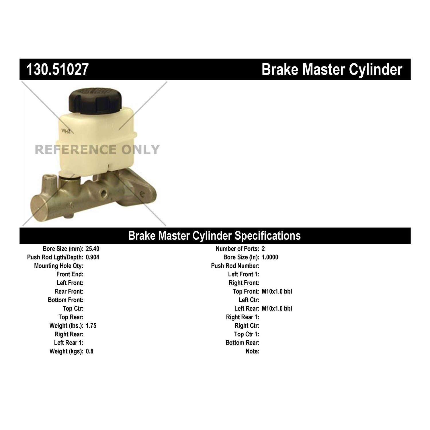 Centric Parts Premium Brake Master Cylinder 130.51027