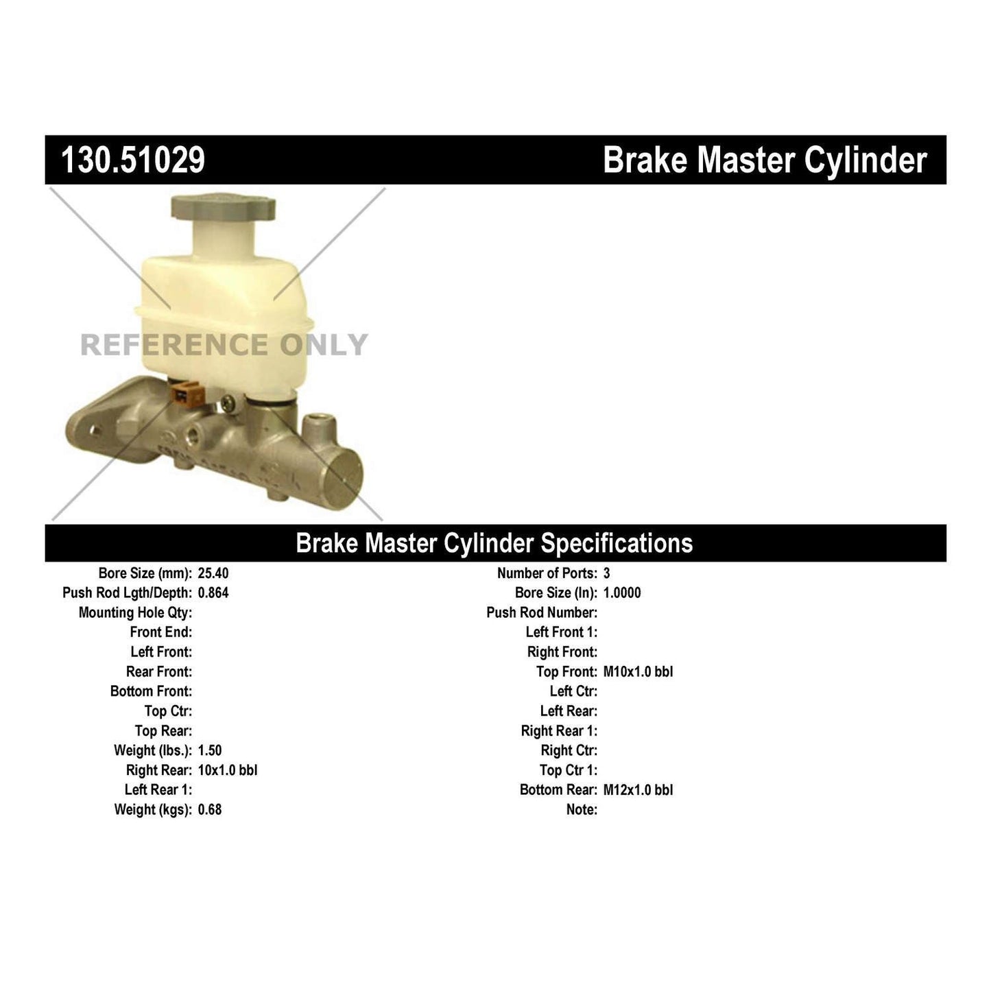 Centric Parts Premium Brake Master Cylinder 130.51029