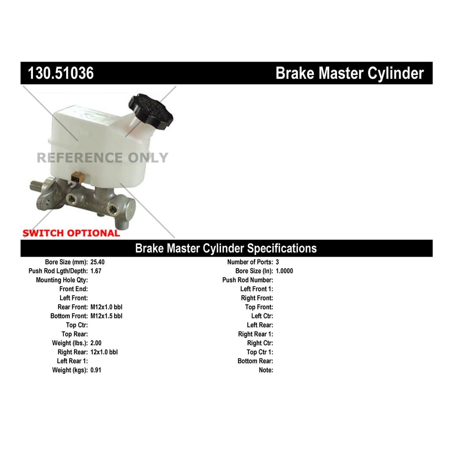 Stoptech Centric Premium Brake Master Cylinder 130.51036
