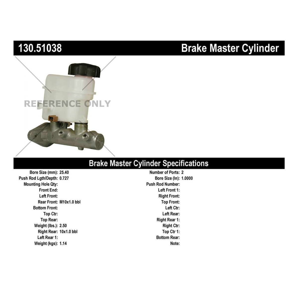 Centric Parts Premium Brake Master Cylinder 130.51038
