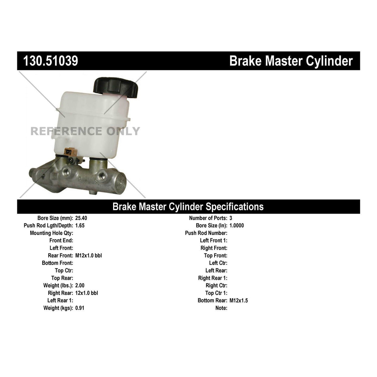 Centric Parts Premium Brake Master Cylinder 130.51039