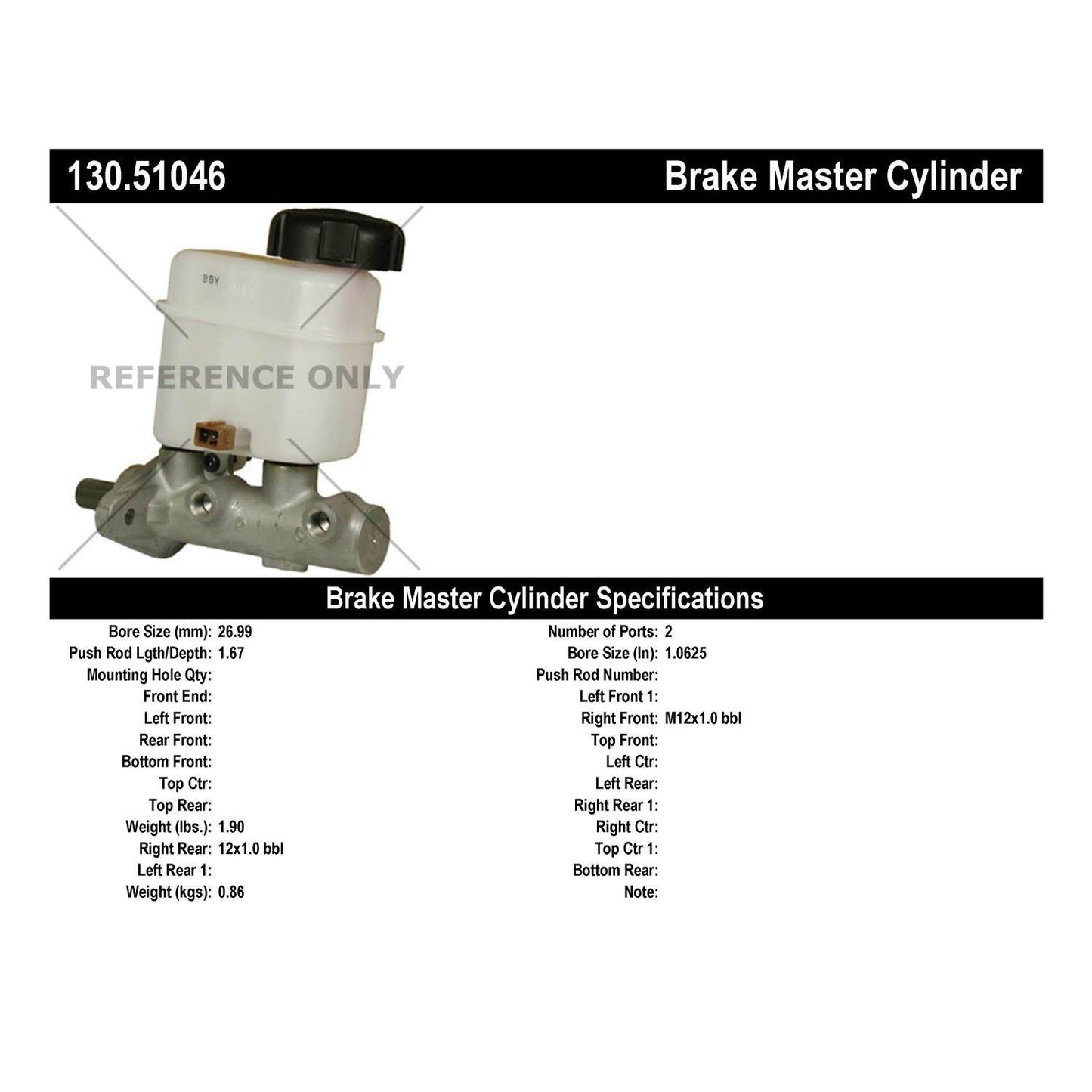 Centric Parts Brake Master Cylinder Premium for 2007-2009 Hyundai Santa Fe 130.51046