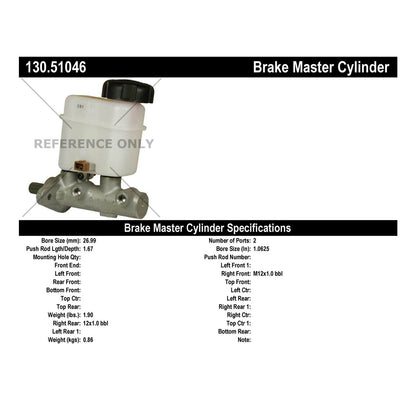 Centric Parts Brake Master Cylinder Premium for 2007-2009 Hyundai Santa Fe 130.51046
