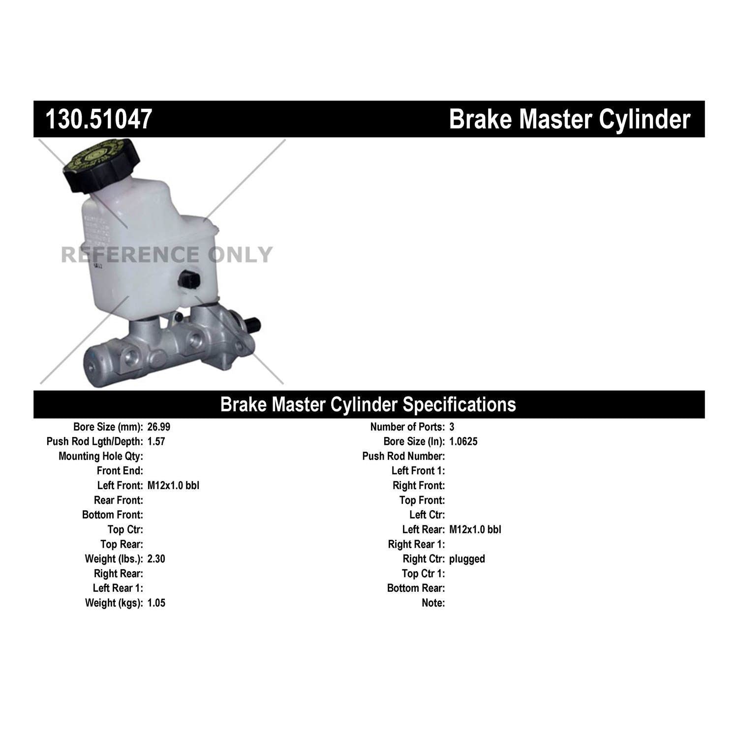 Centric Parts Premium Brake Master Cylinder 130.51047