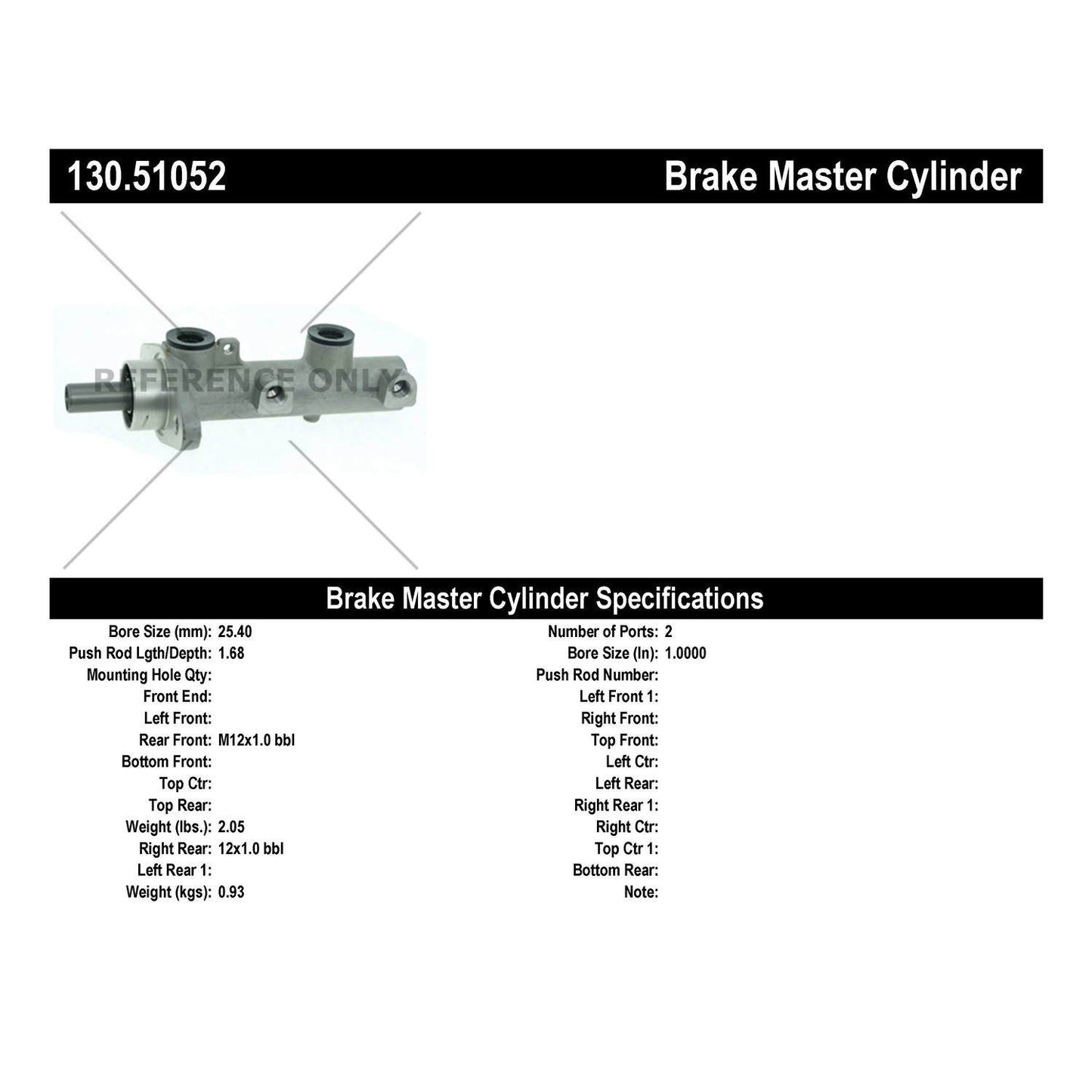 Stoptech Centric Premium Brake Master Cylinder 130.51052