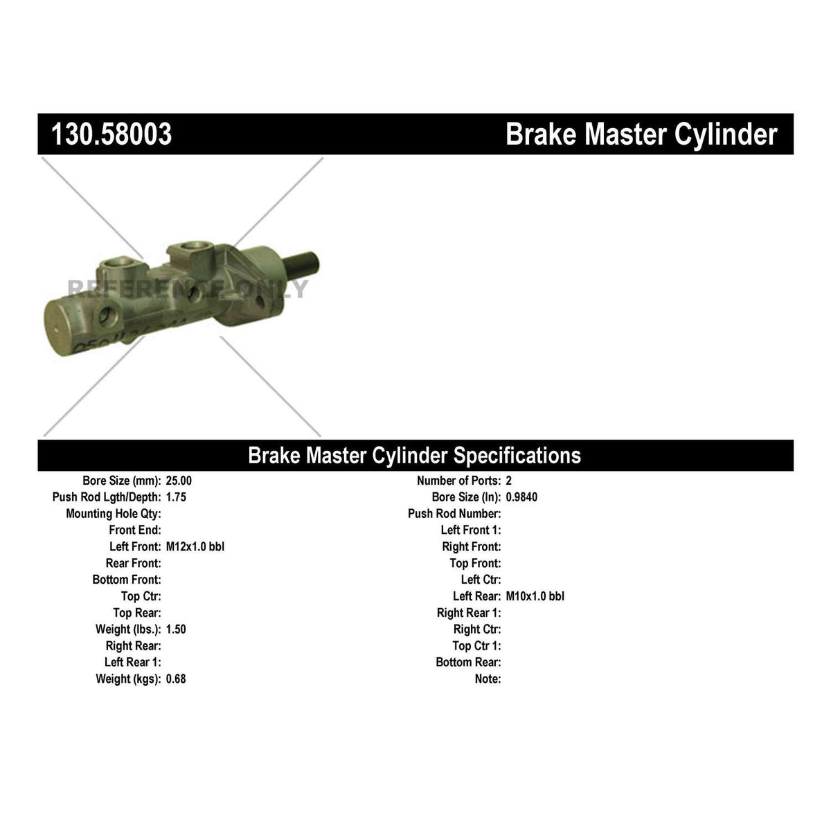 Centric Parts Premium Brake Master Cylinder 130.58003