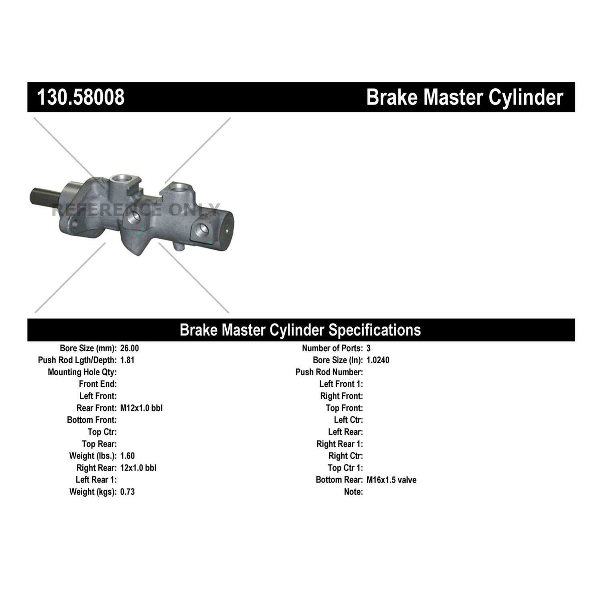 Centric Parts Premium Brake Master Cylinder 130.58008
