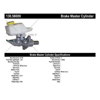 Centric Parts Brake Master Cylinder Premium for 2011-2015 Dodge Durango Jeep Grand Cherokee 130.58009