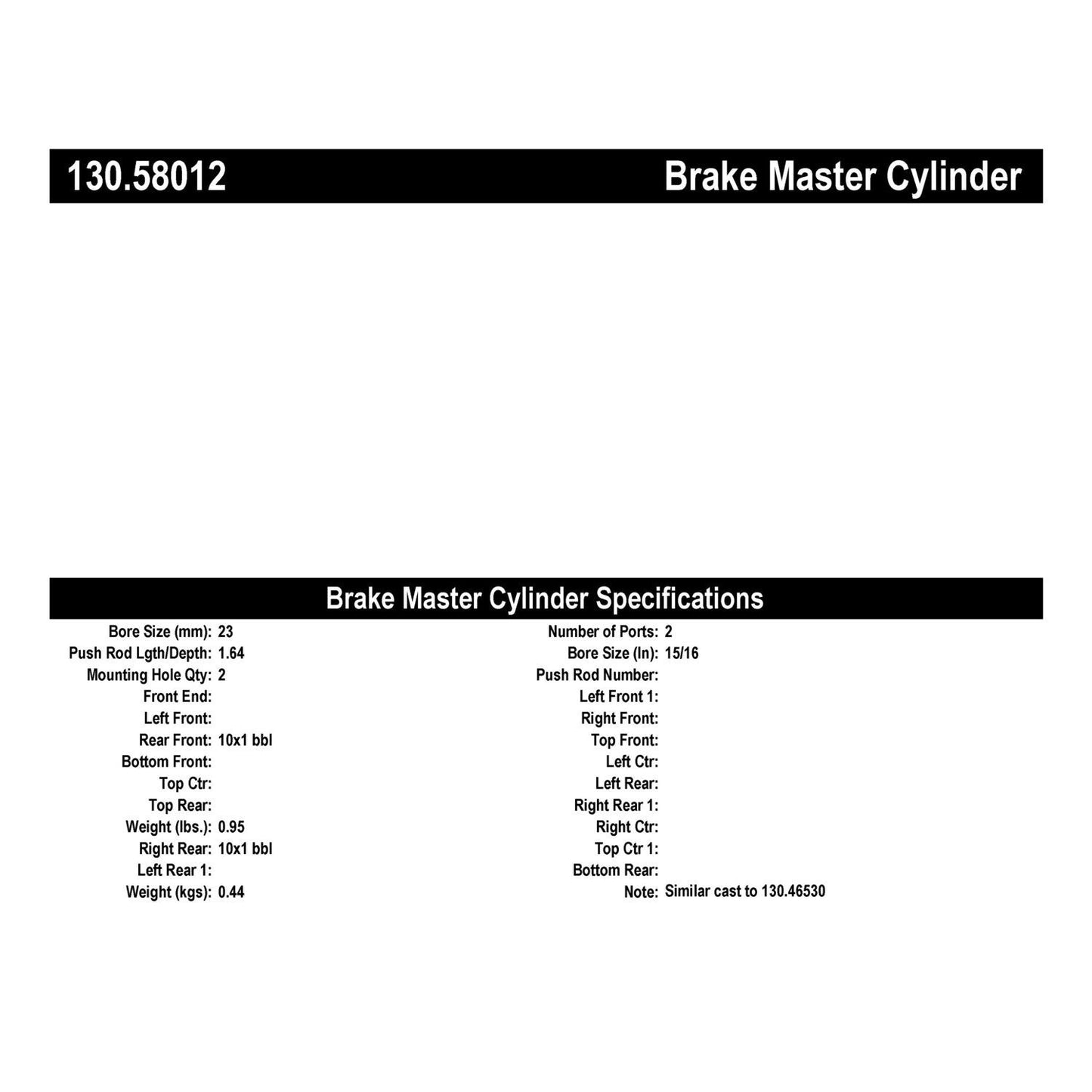 Centric Parts Premium Brake Master Cylinder 130.58012