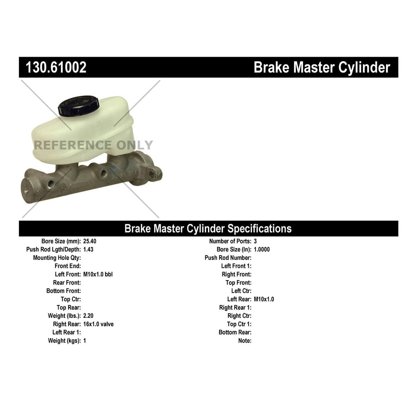 Centric Parts Premium Brake Master Cylinder 130.61002