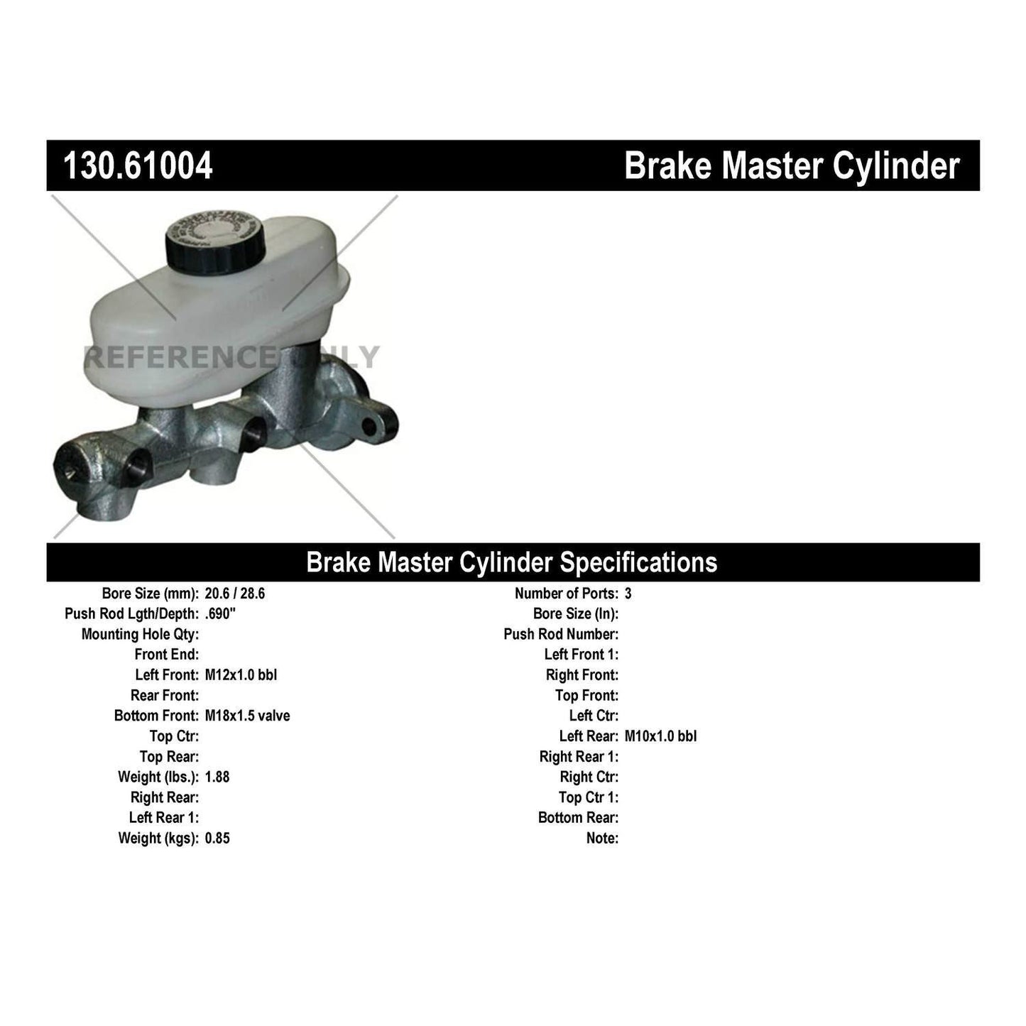 Centric Parts Brake Master Cylinder Premium for 1984-1994 Ford Tempo Mercury Topaz 130.61004